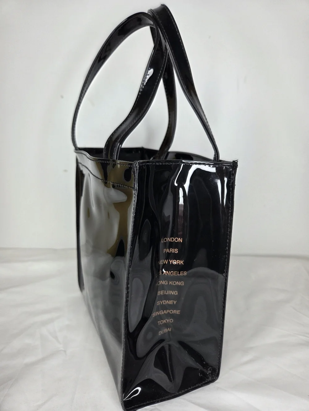 Ted Baker London Patent PVC Tote Bag Gold Bow In Glossy Black Finish - Picture 4 of 16